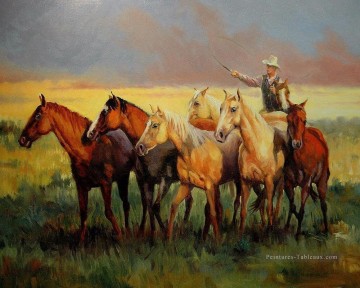 cow boy et ses chevaux Peinture à l'huile